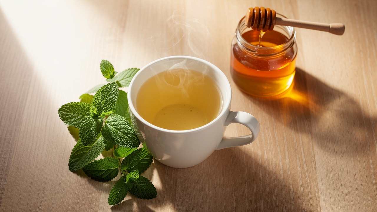 Freshly brewed lemon balm tea with natural ingredients