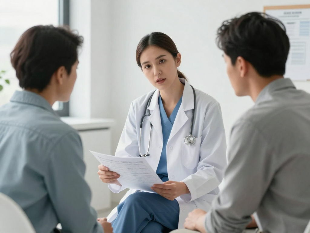 A clinician and patient discussing a health plan.