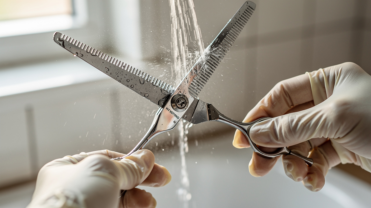 Detailed cleaning of professional salon scissors