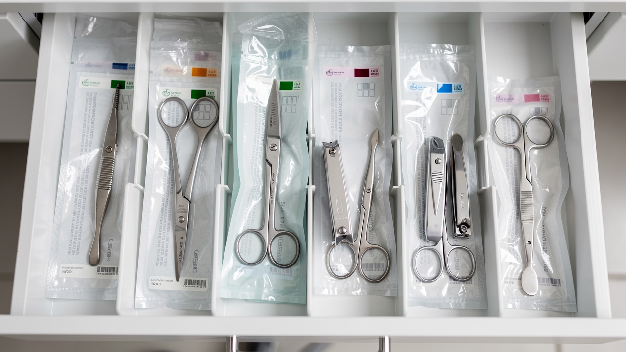 Properly stored sterile salon tool packages