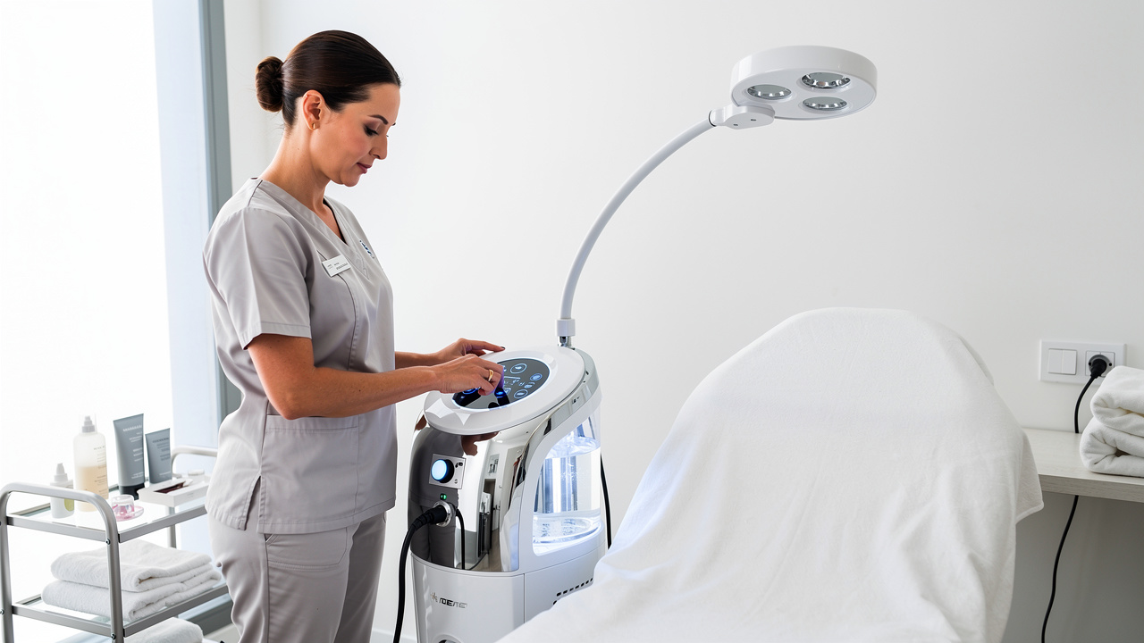 Professional setting up digital facial steaming equipment