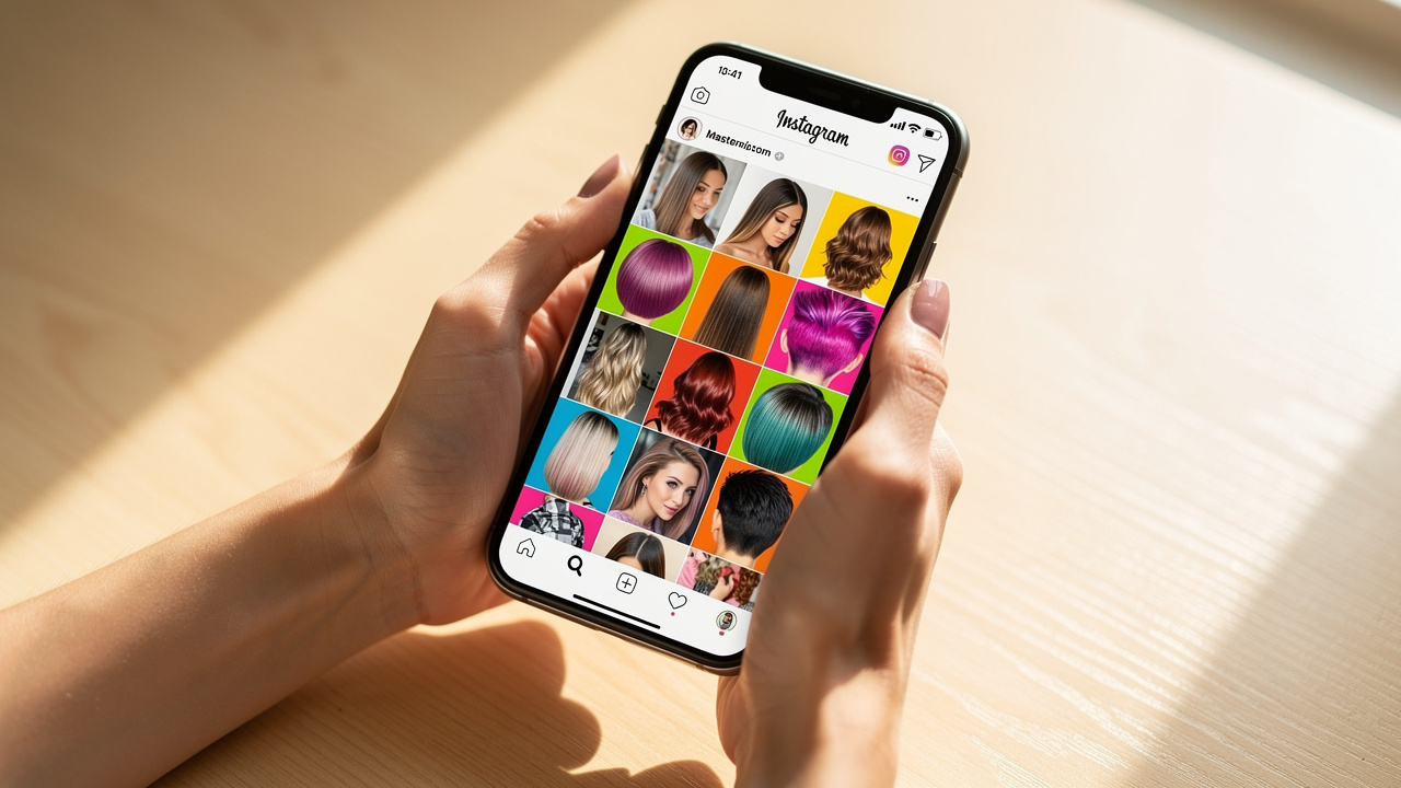 Client viewing salon Instagram profile on smartphone