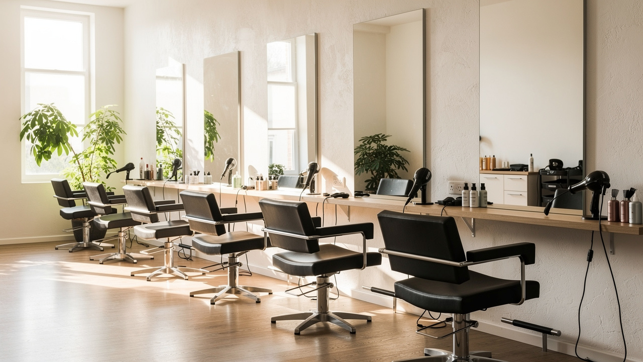 Bright modern salon interior with professional styling stations