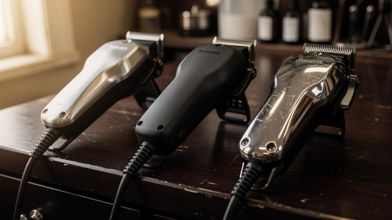 Different professional hair clipper models side by side