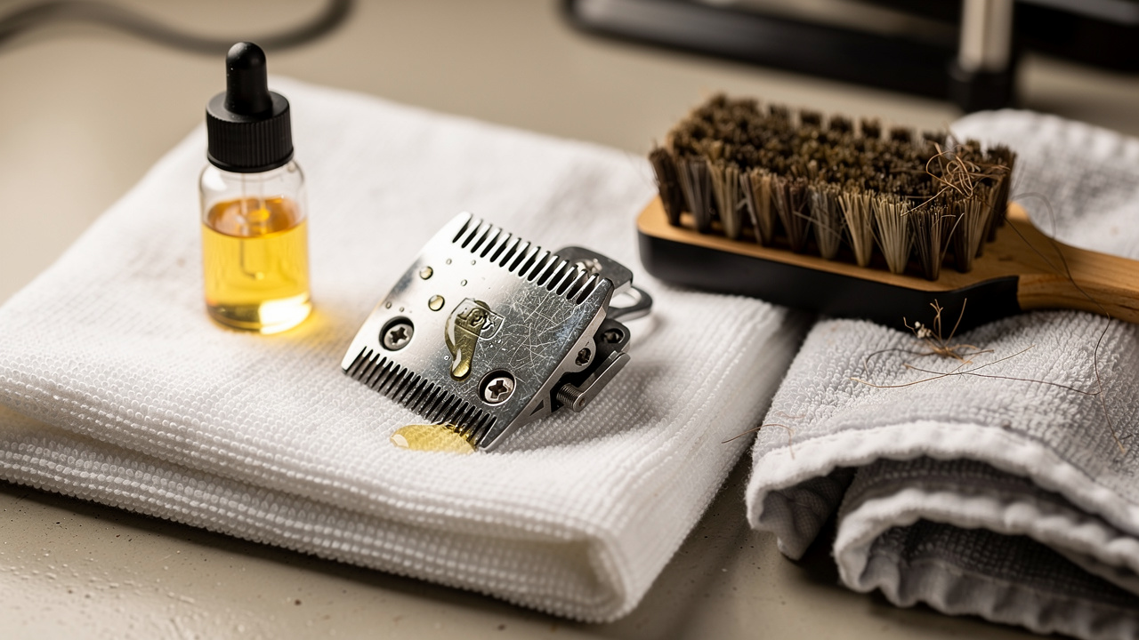 Barber clipper blades being cleaned and maintained