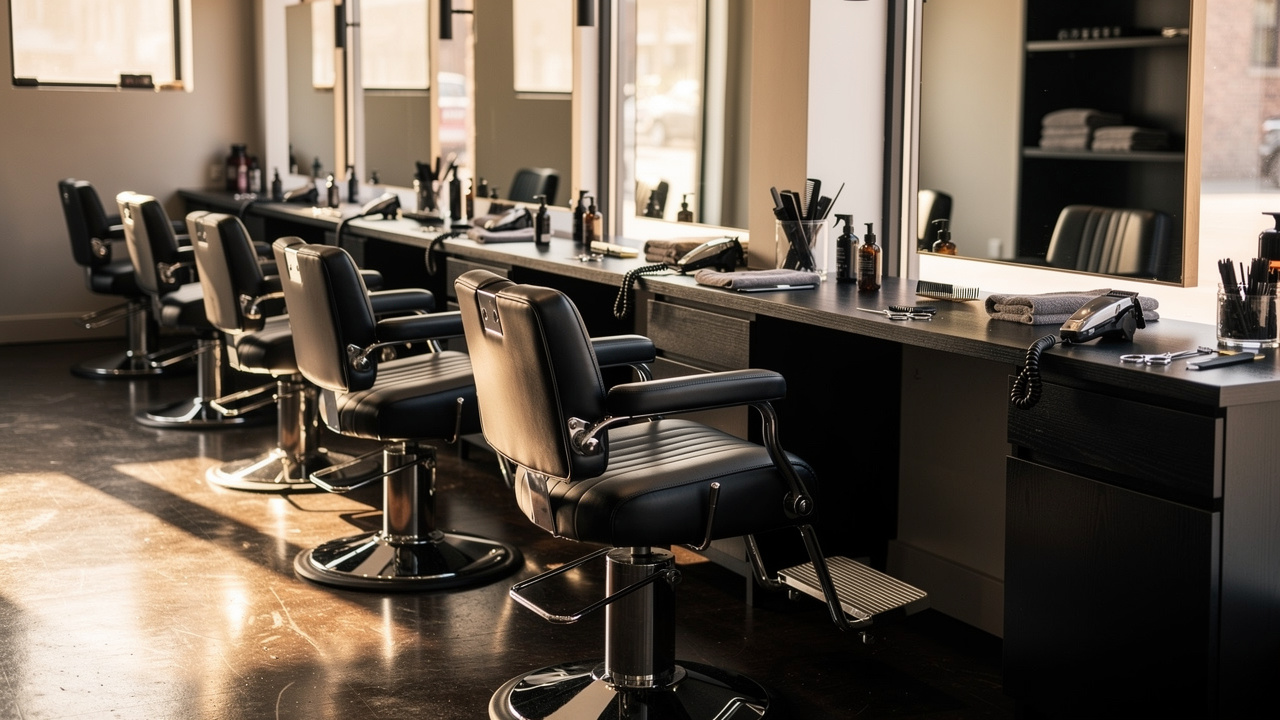 Professional barbershop interior with quality chairs and equipment