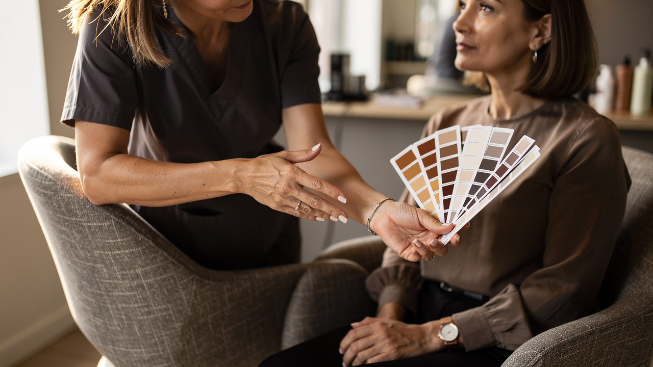 Stylist consulting with client about hair services