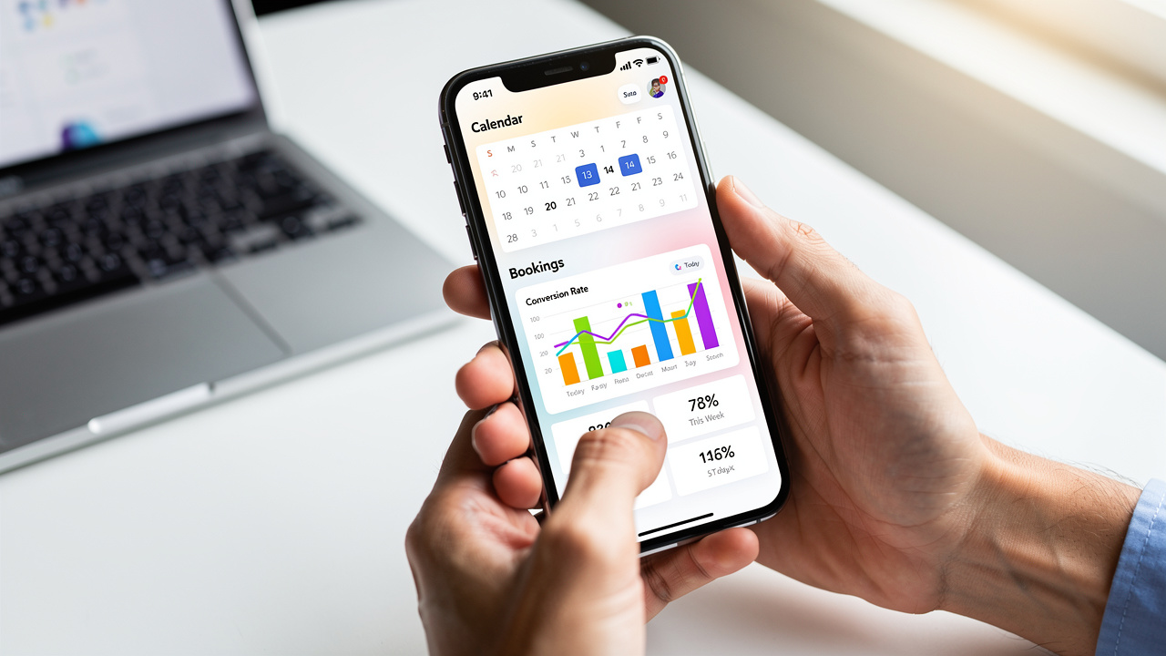 Business owner tracking salon promotion performance metrics