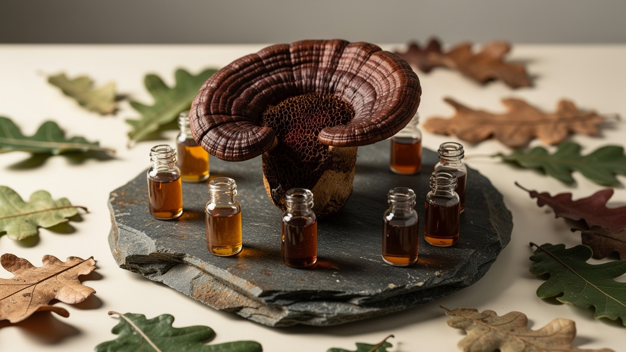 Reishi mushroom with natural extracts display