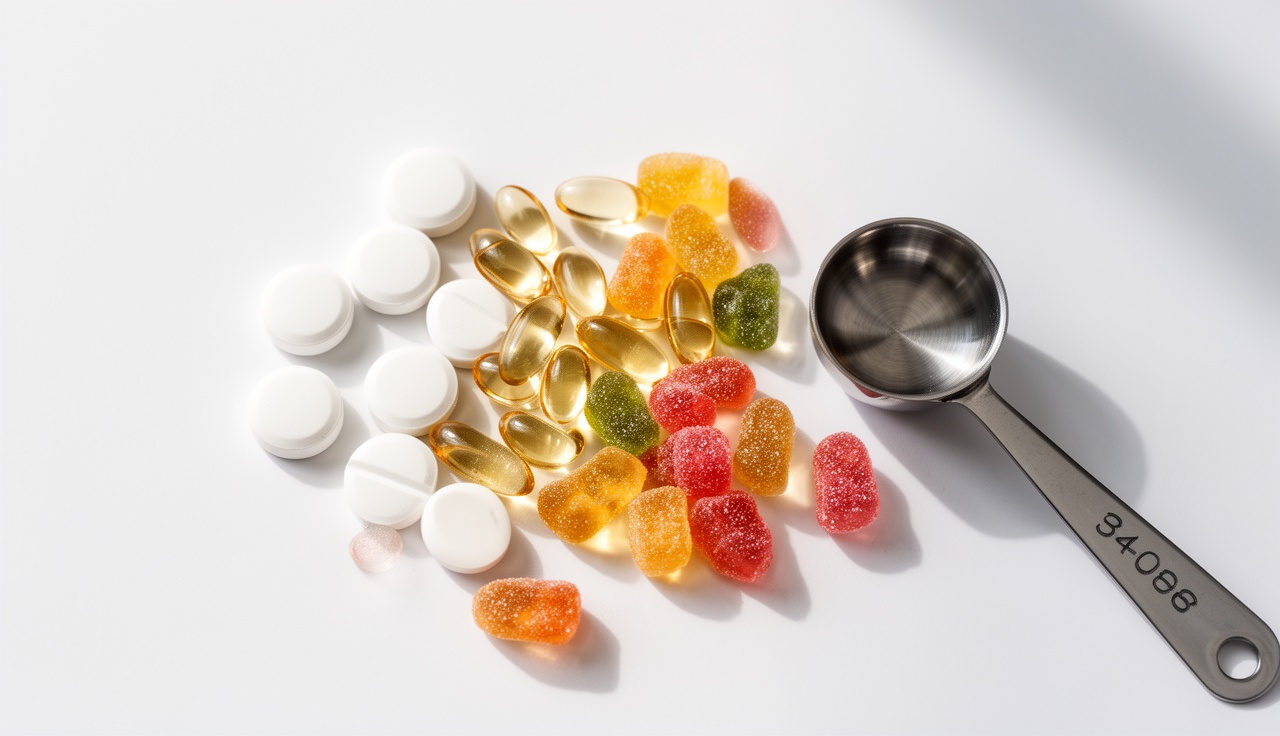Different melatonin supplement forms including tablets capsules and gummies