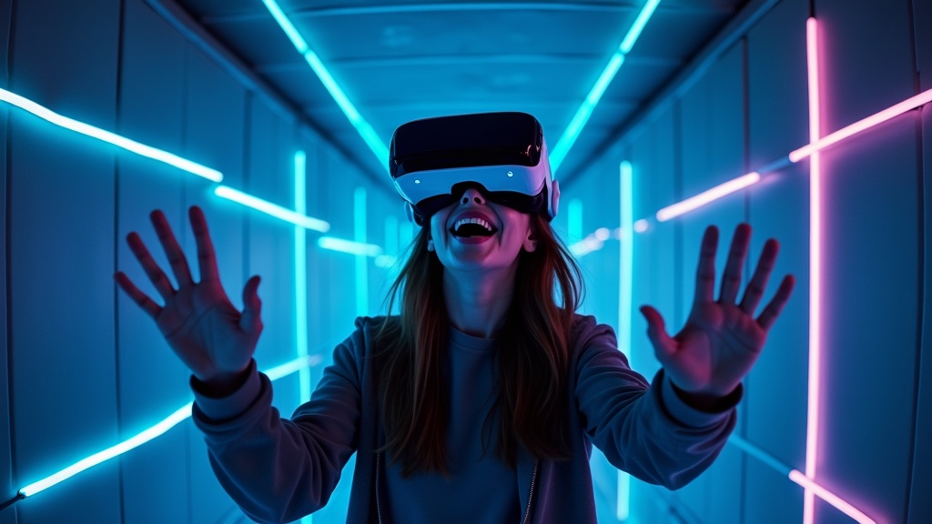 Grupo de amigos listos para una sesión de realidad virtual económica
