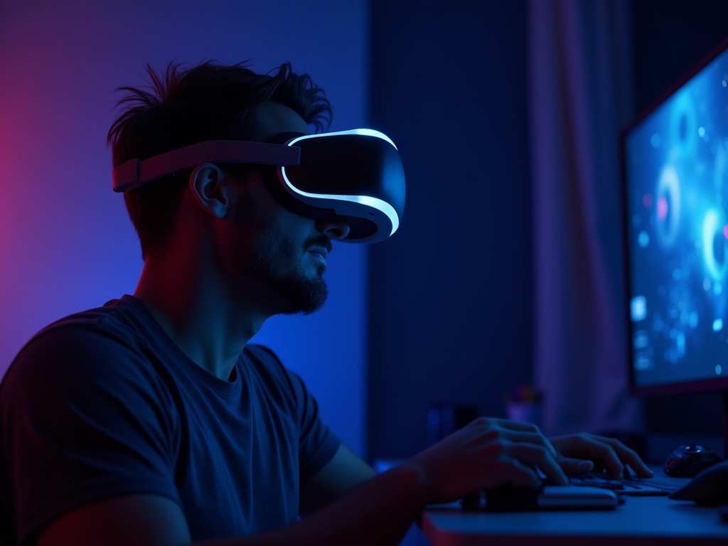 Usuario de VR inmerso en un juego gracias a la larga duración de la batería del BOBOVR S3 Pro