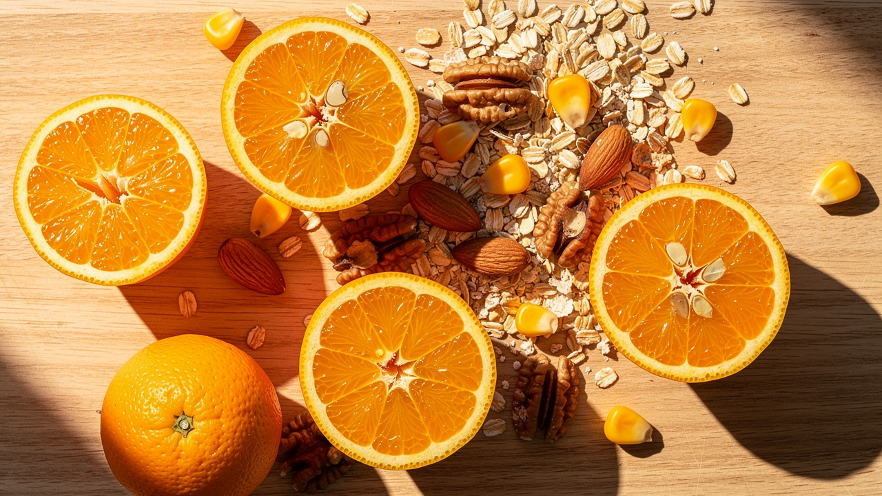 Fresh fruits, grains, and nuts containing natural inositol