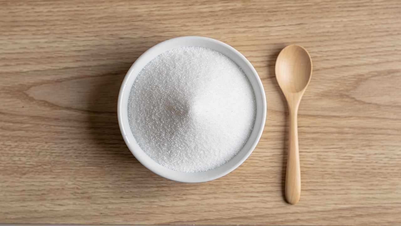 Pure white inositol powder in bowl