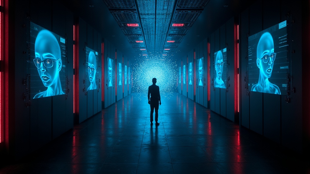 Representación de la red global de datos y la regulación de la inteligencia artificial.