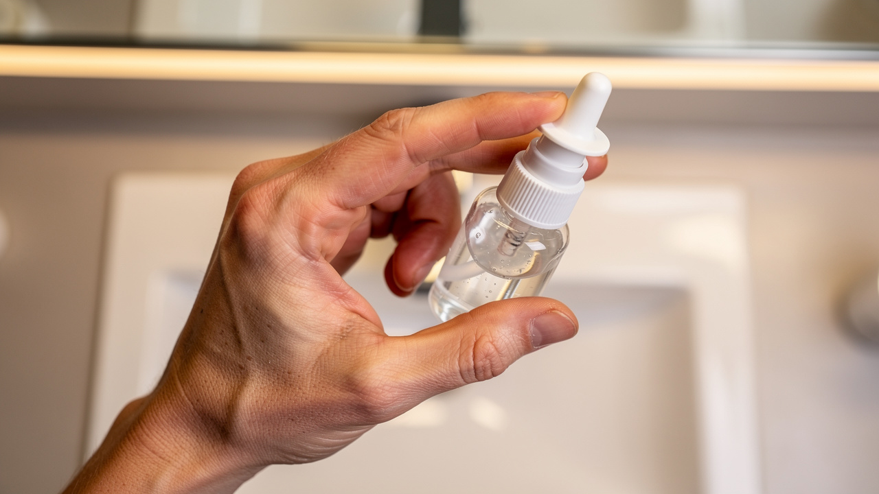 Correct hand position and angle for nasal spray administration