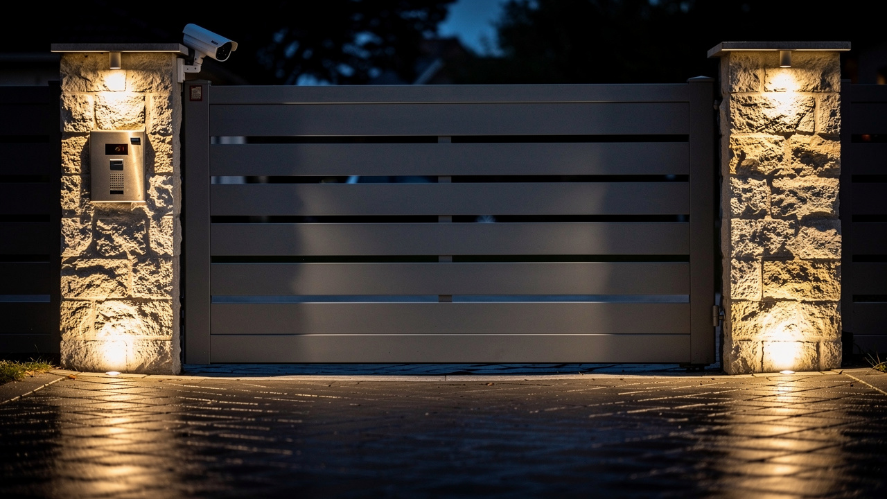 Illuminated automated gate with security lighting