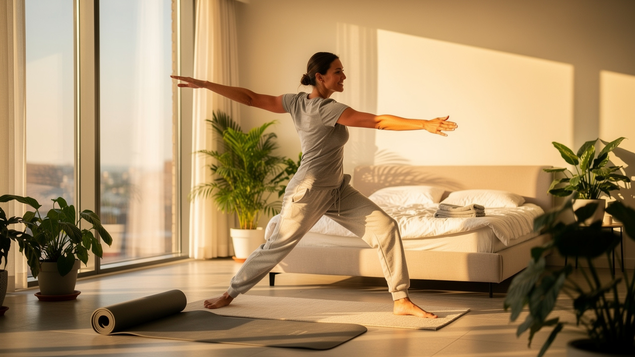 Athlete stretching refreshed after restorative sleep and recovery