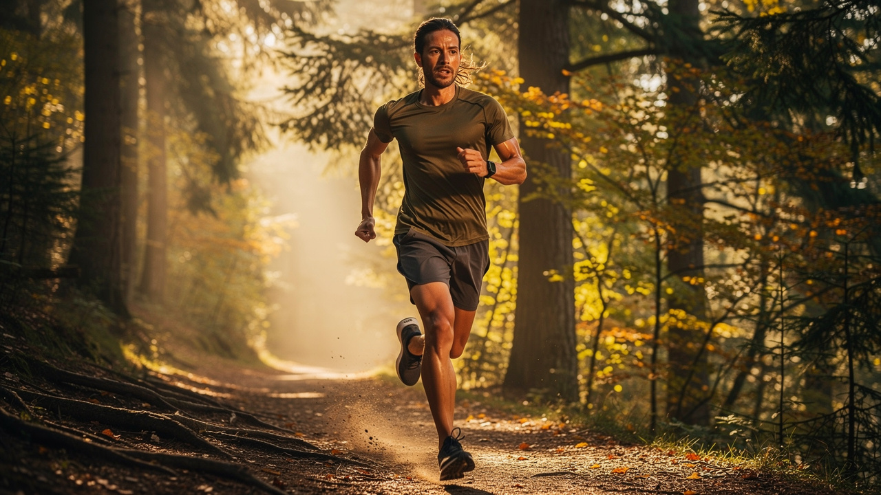 Athlete running with energy and endurance on trail