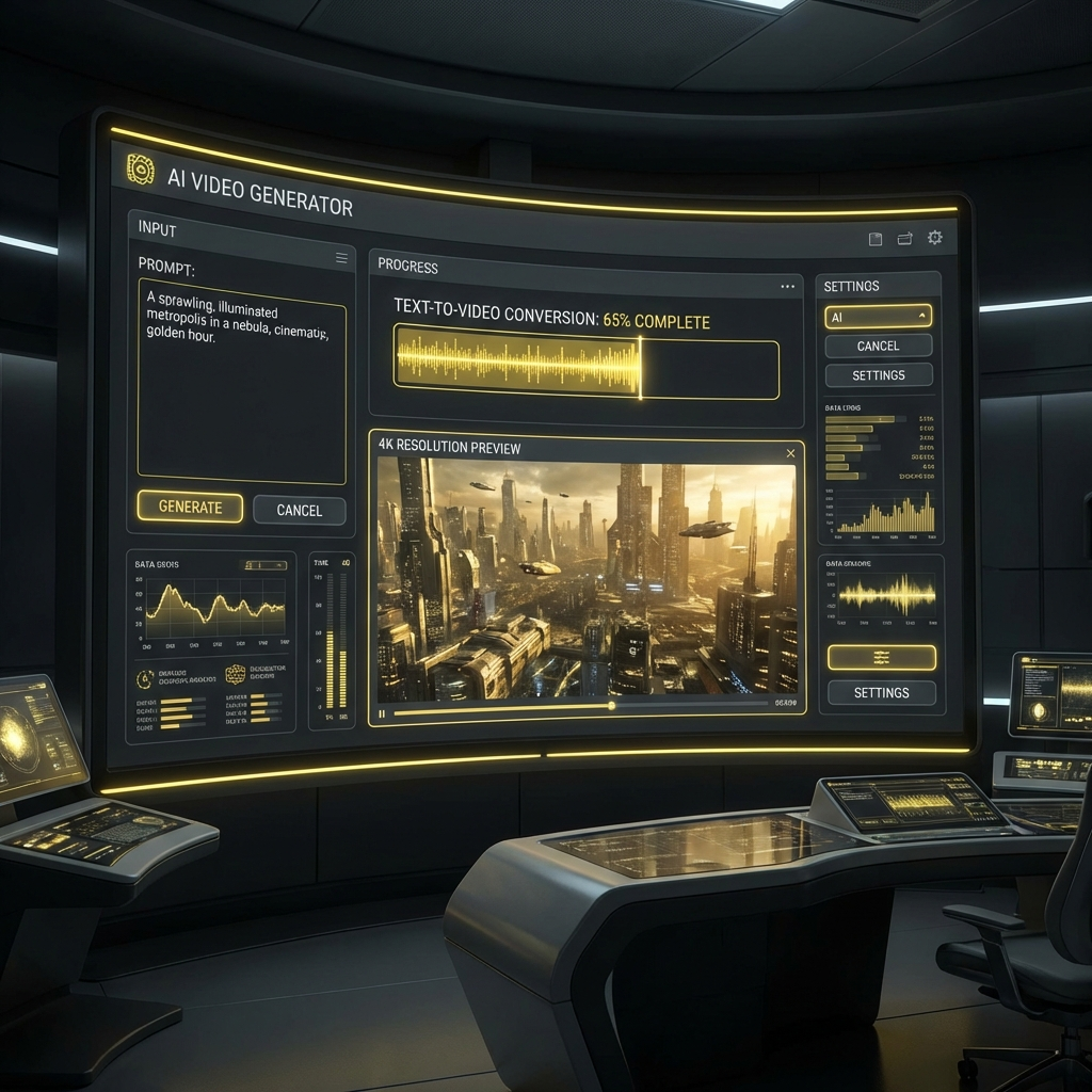 AI video generator dashboard showing text-to-video conversion in progress
