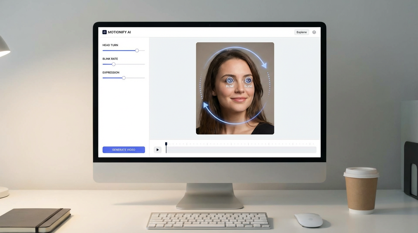 AI-powered image to video interface showing motion paths being applied to portrait photo