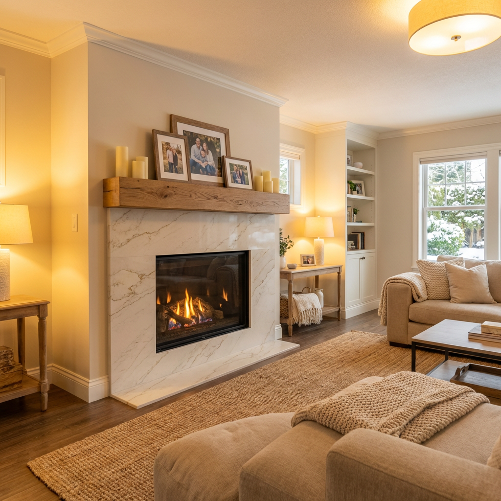 Quartzite fireplace surround