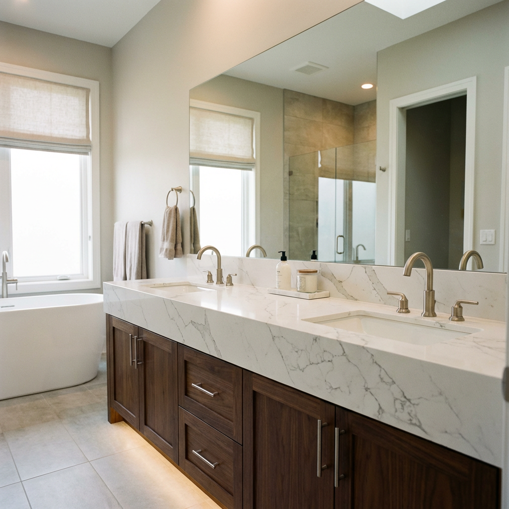 Marble-look quartz double vanity