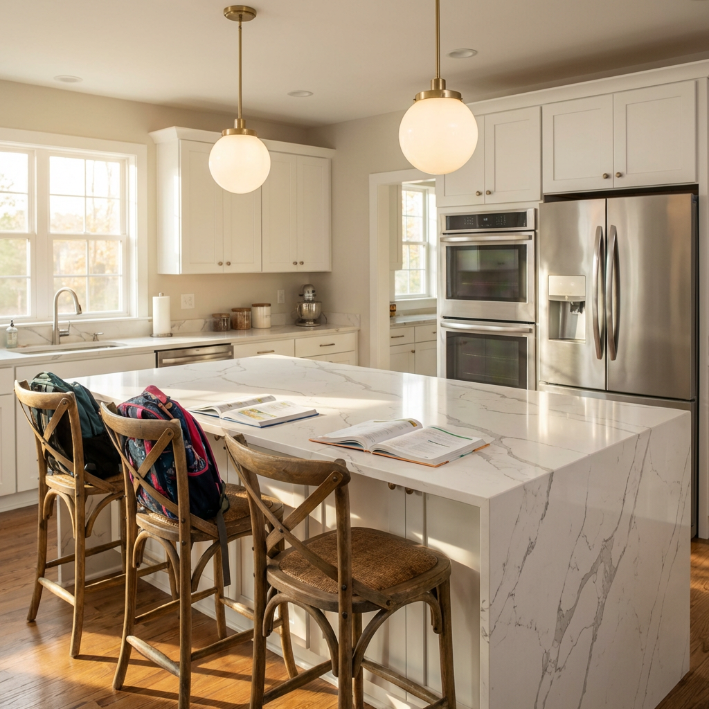 Kitchen island with quartz