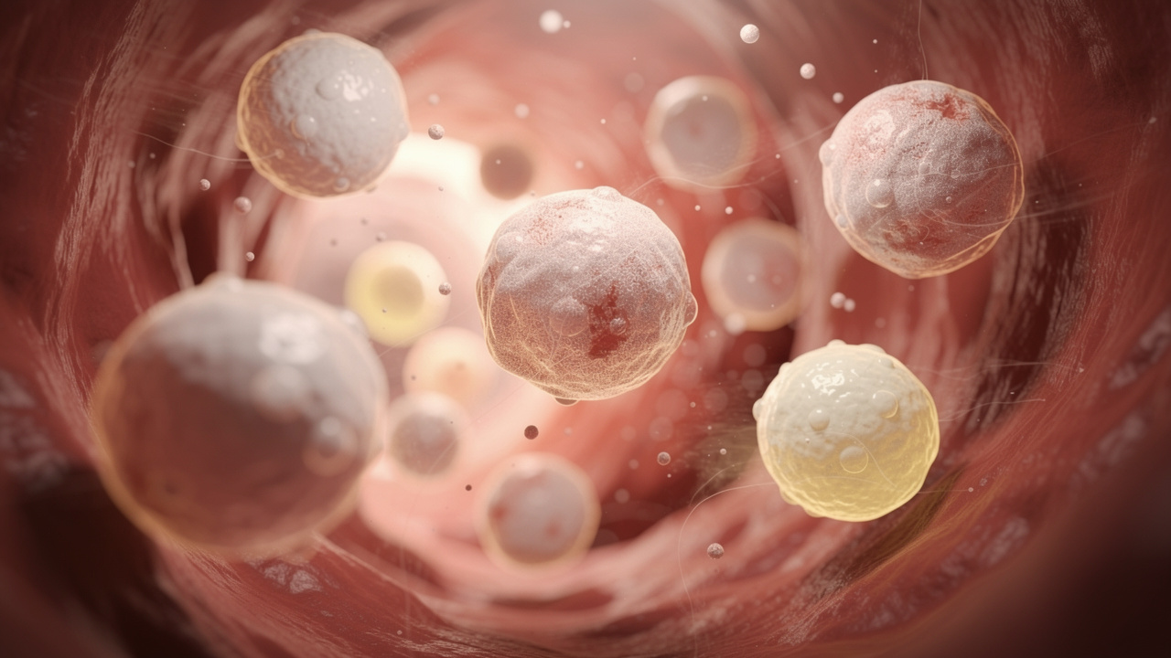 White blood cells flowing through bloodstream illustration