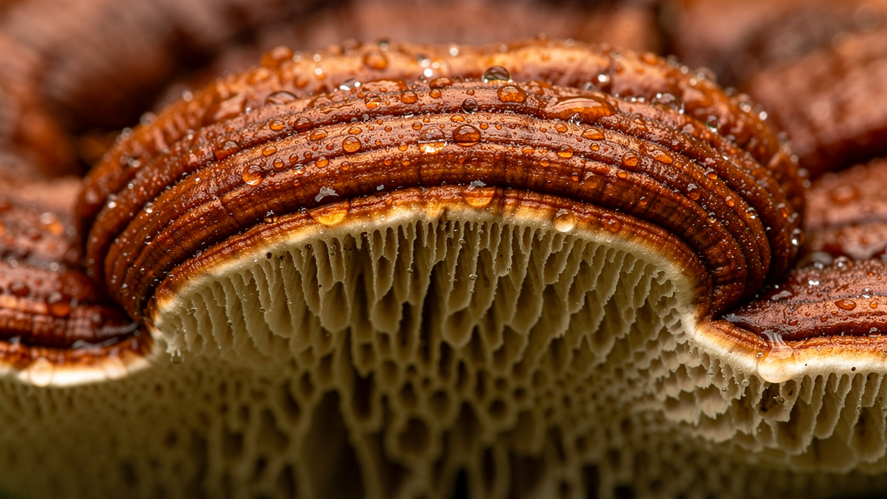 Detailed view of reishi mushroom structure