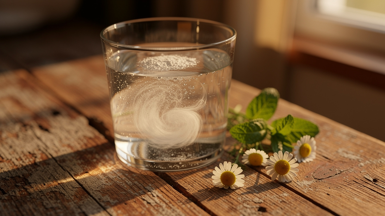 Sleep powder dissolving in water for evening routine