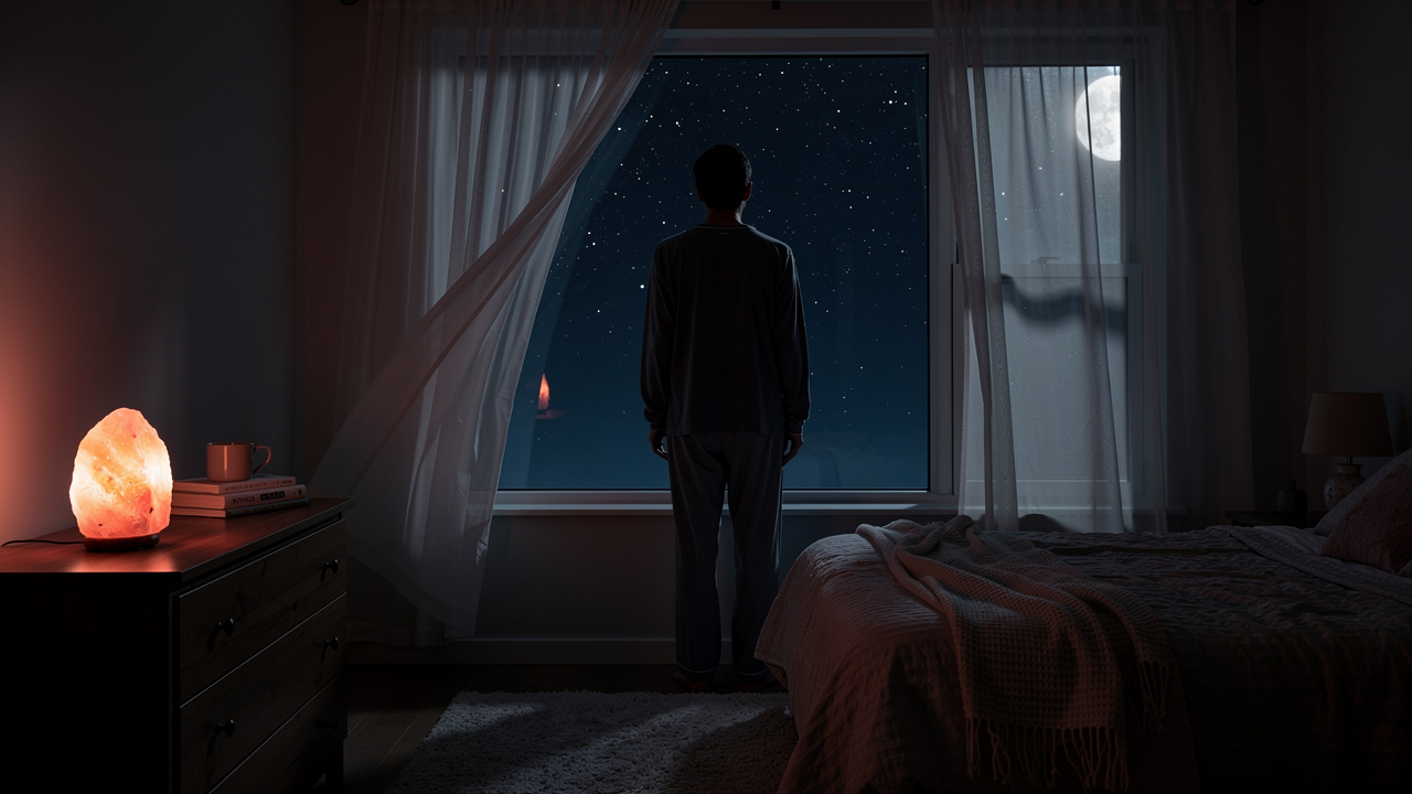 Person winding down at bedroom window during evening