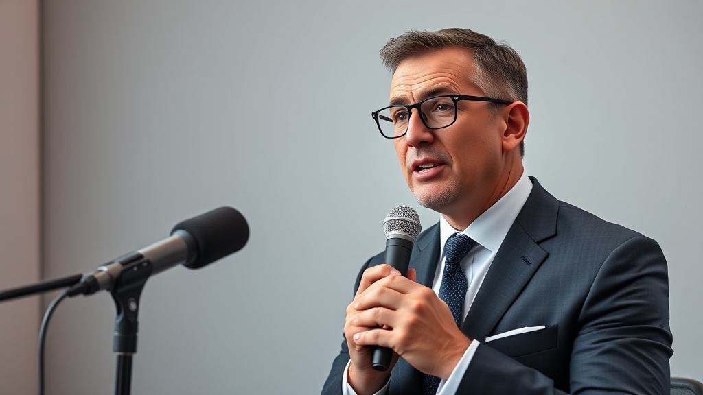 Sports executive speaking into a microphone