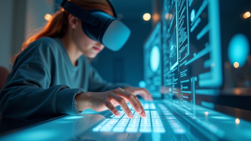 Usuario utilizando el nuevo teclado virtual sobre superficie en Meta Quest 3