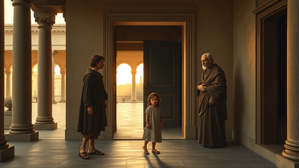 A contemplative allegorical scene of departure