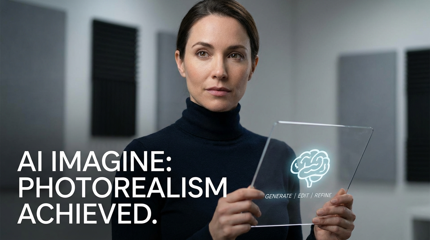 Photorealistic AI generated portrait with perfect text overlay