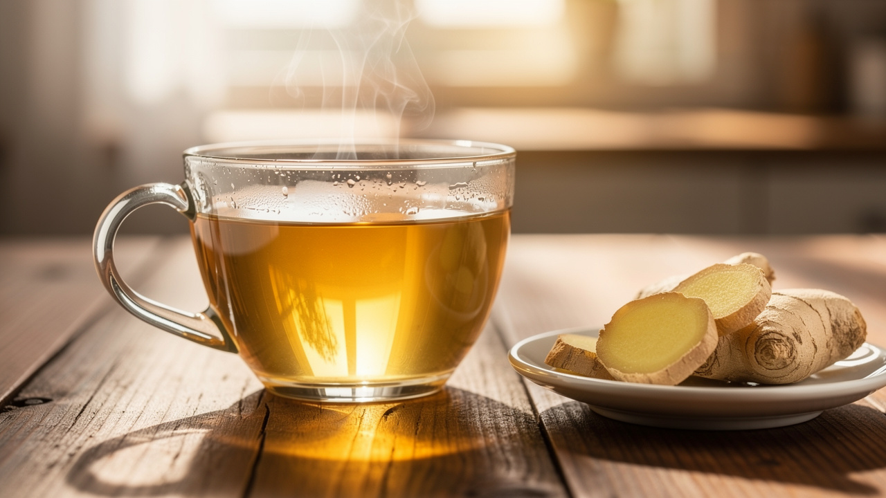Steaming ginger tea for digestive support