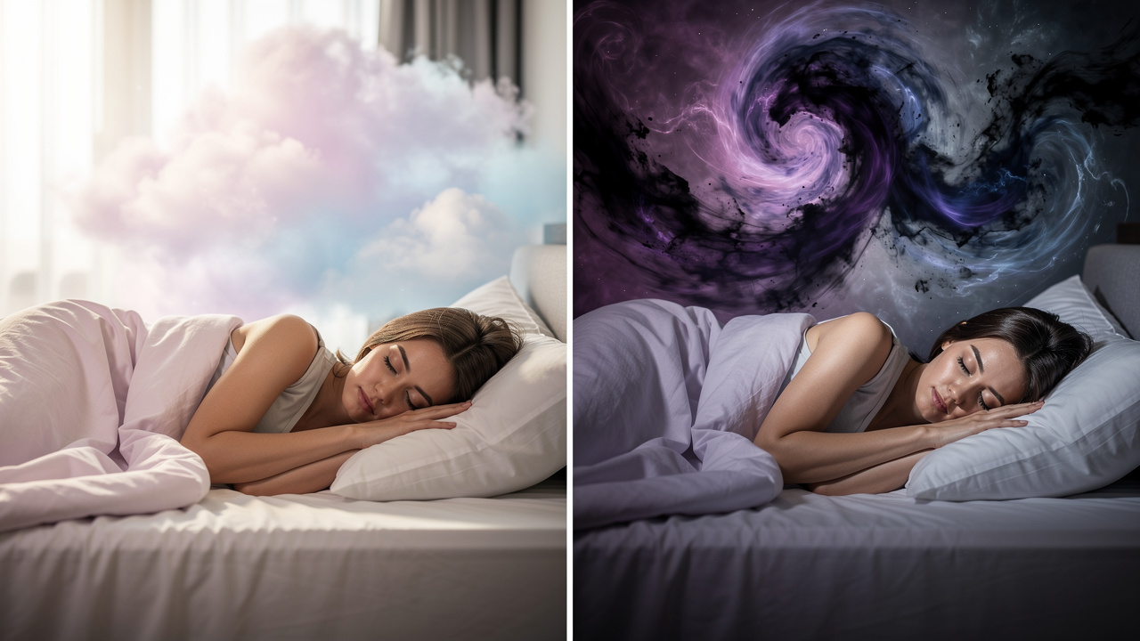 Contrasting peaceful and vivid dream experiences