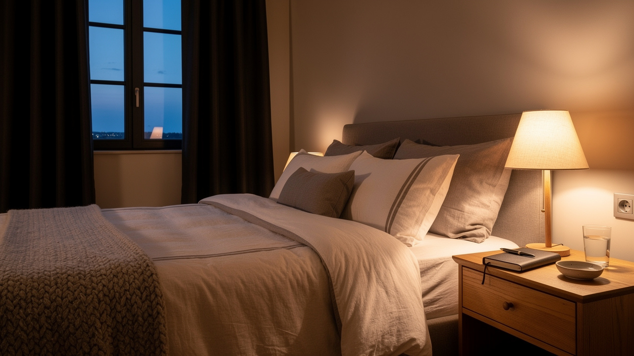 Well-designed bedroom optimized for healthy sleep hygiene