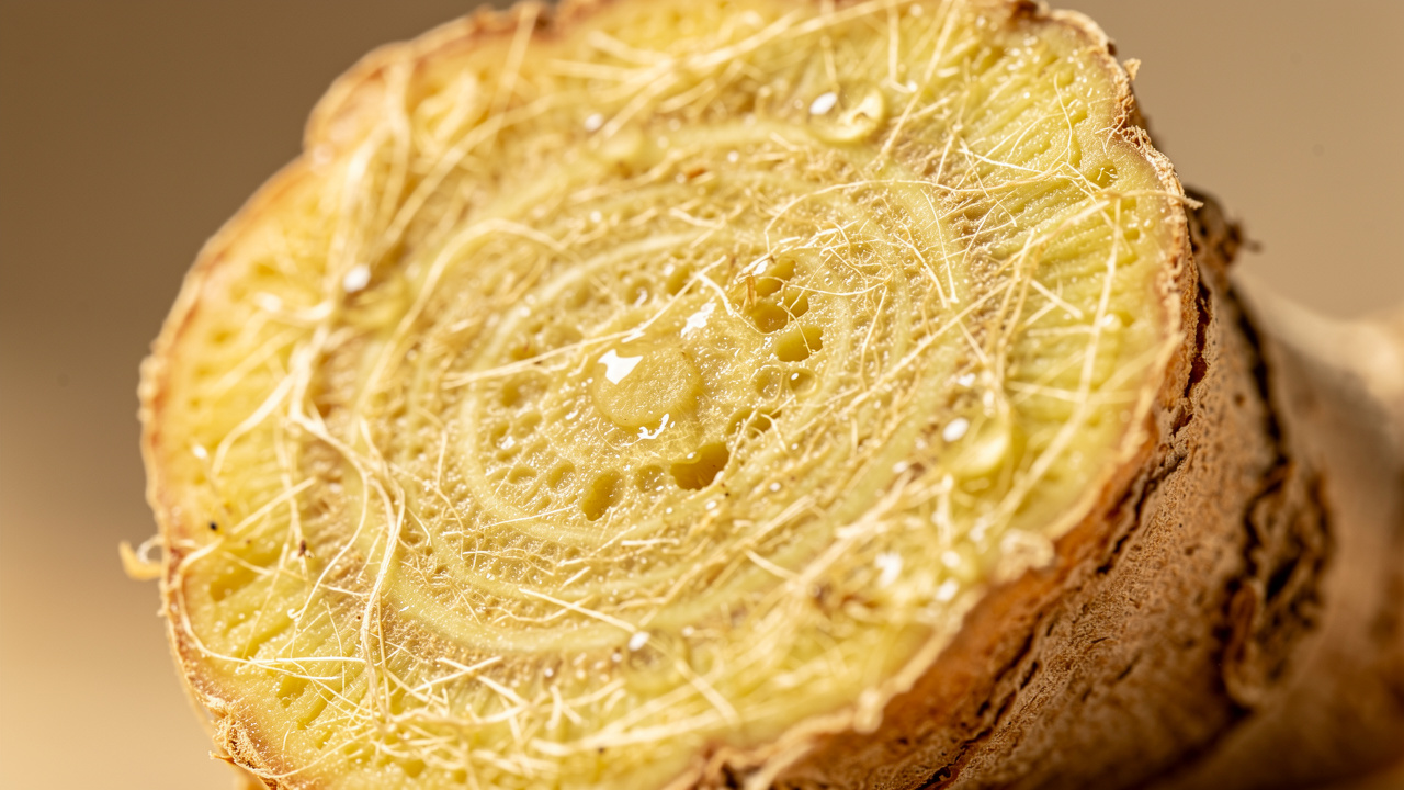 Cross-section of ginger rhizome showing internal structure