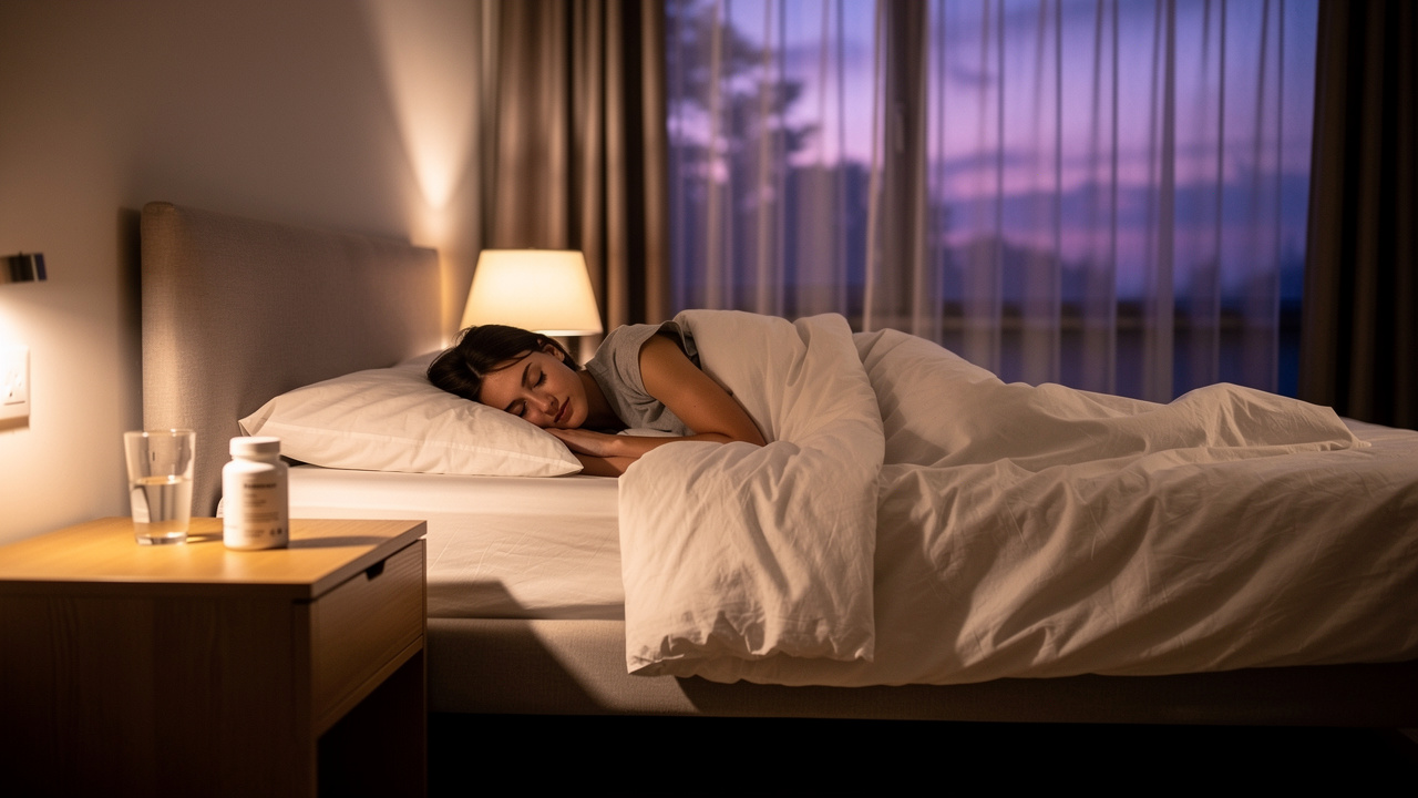 Person sleeping peacefully in comfortable bedroom at night