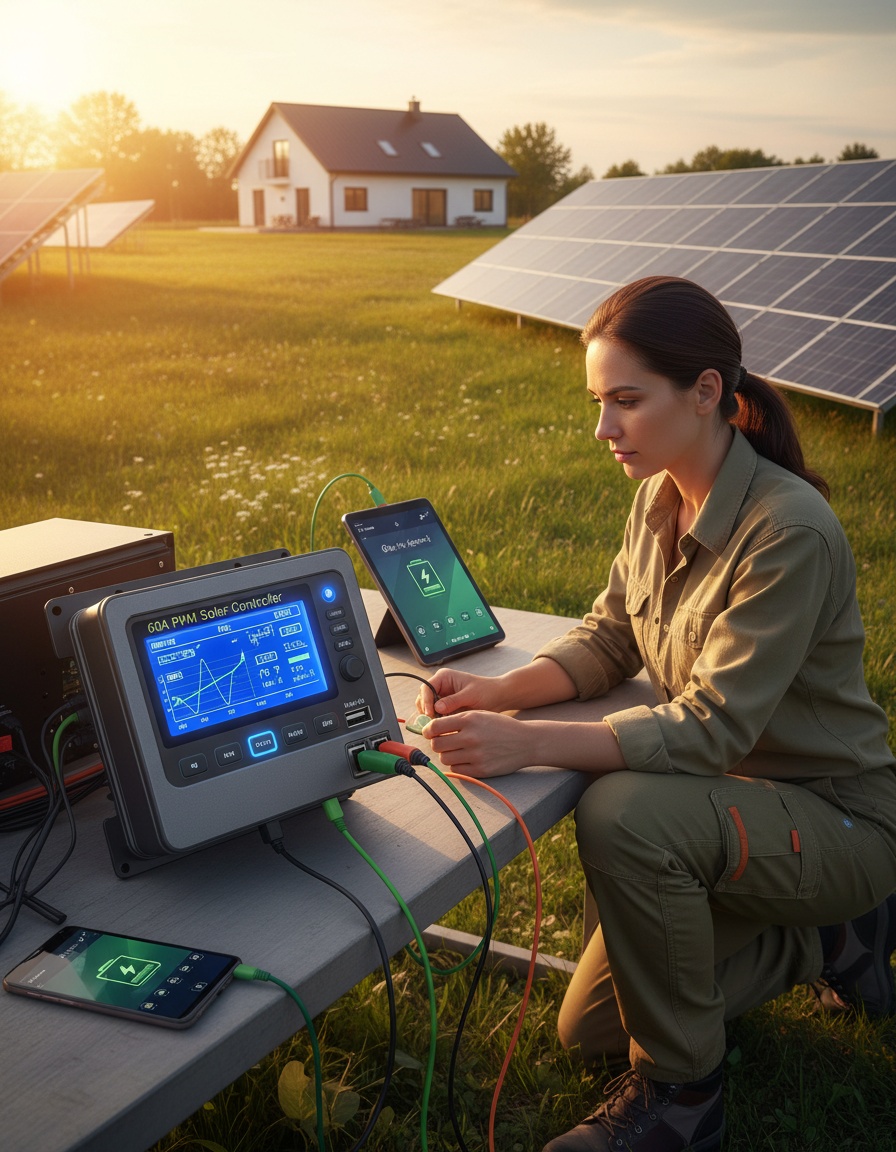 Regulador de carga solar PWM de 60A optimiza sistemas fotovoltaicos de 12V y 24V