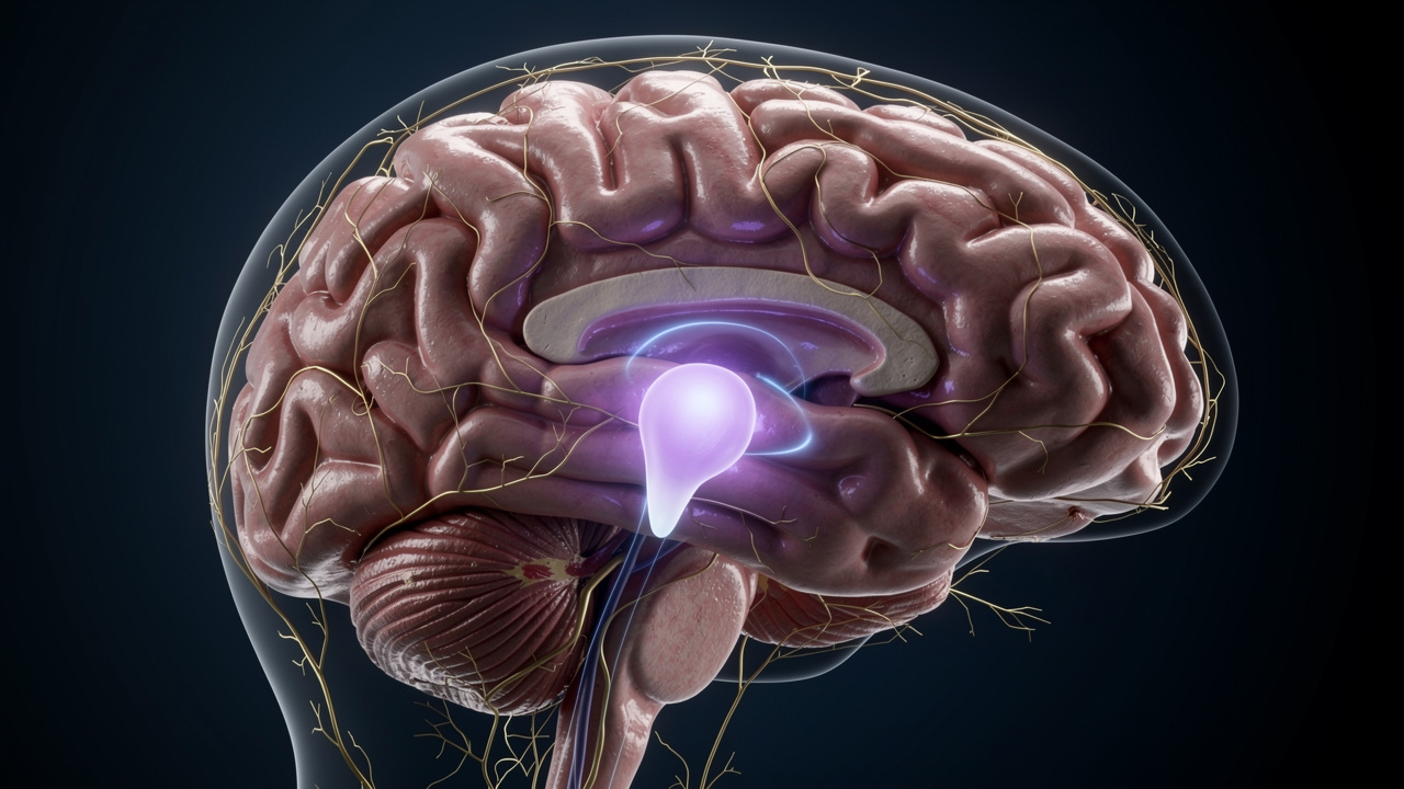 Pineal gland producing melatonin during nighttime