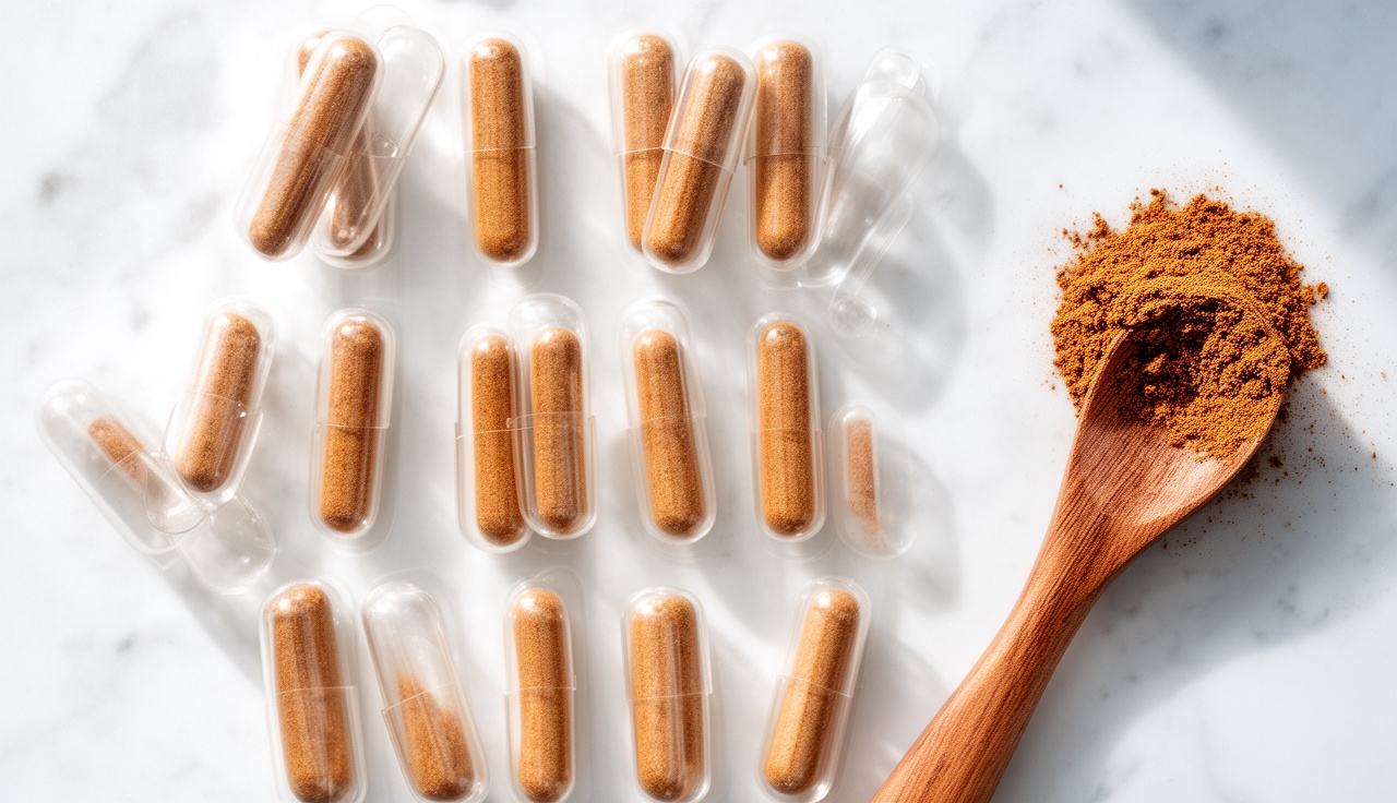 Ceylon cinnamon supplement capsules with powder