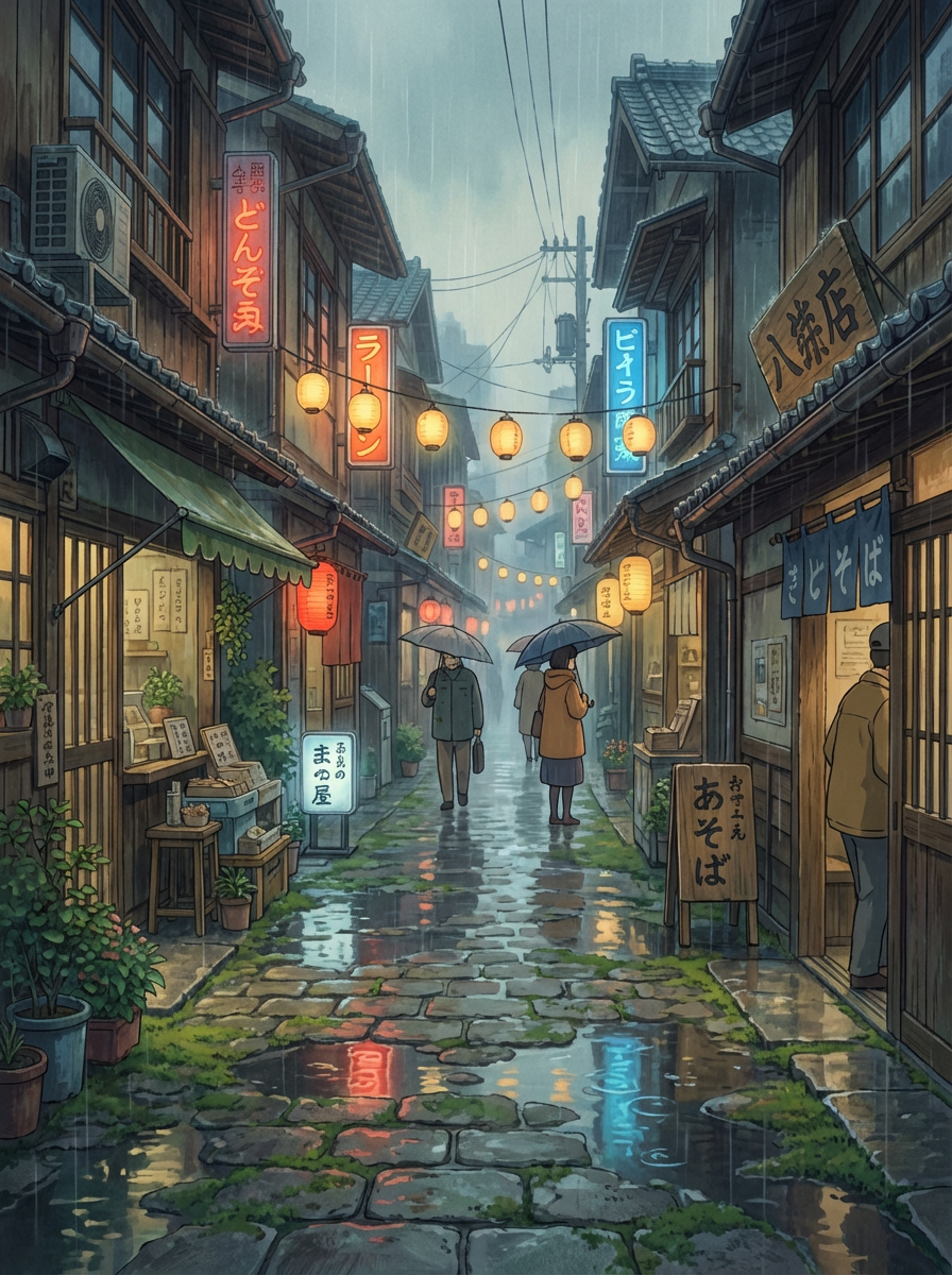 Japanese street at dusk