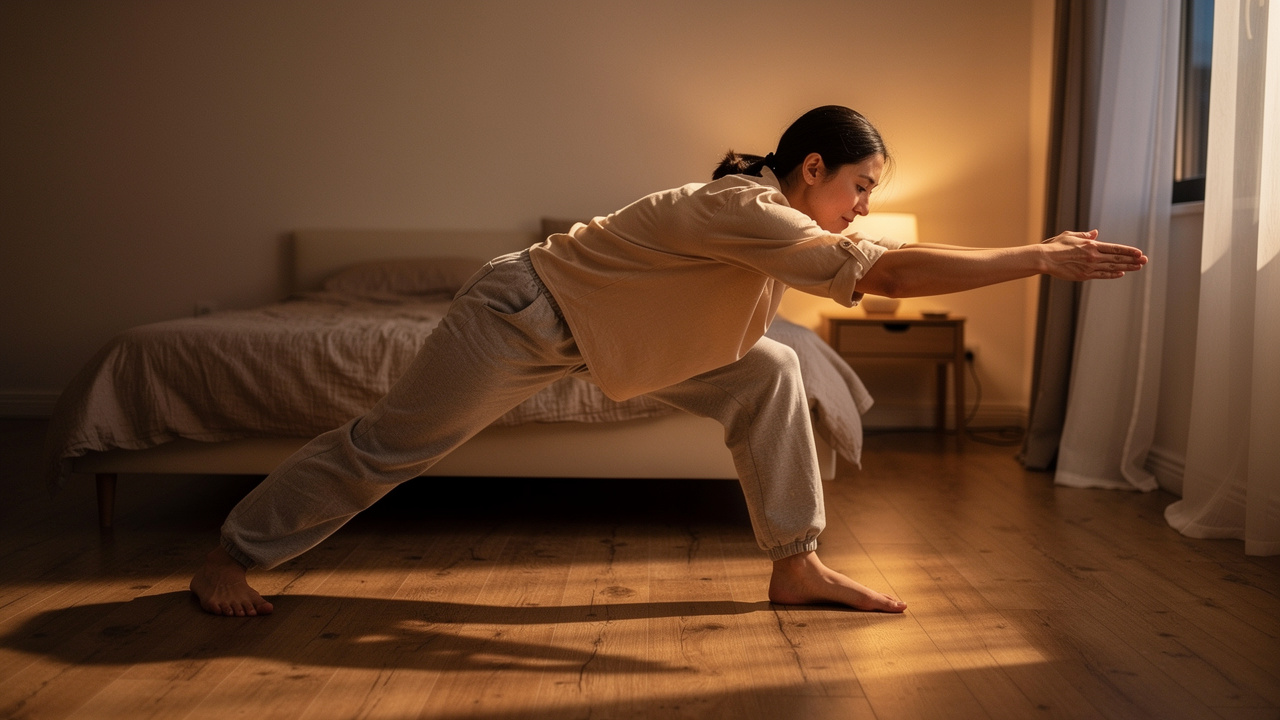 Person doing relaxing stretches before bedtime