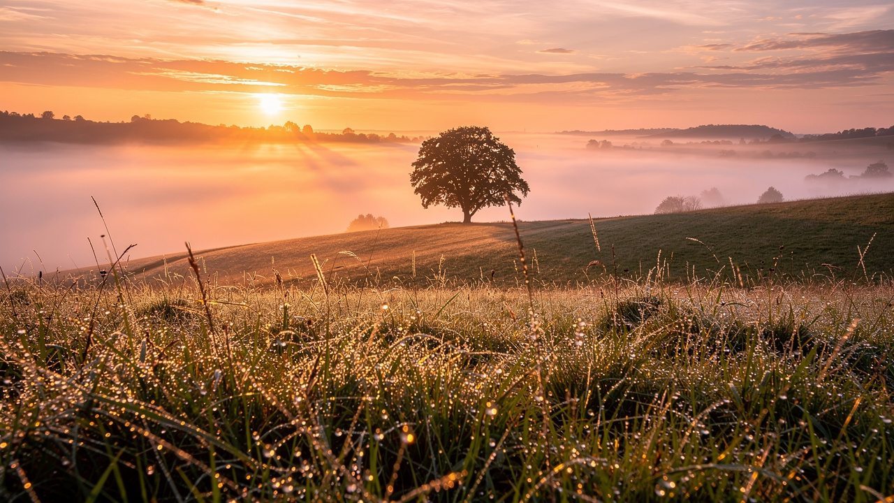 Morning sunlight over landscape showing natural light exposure