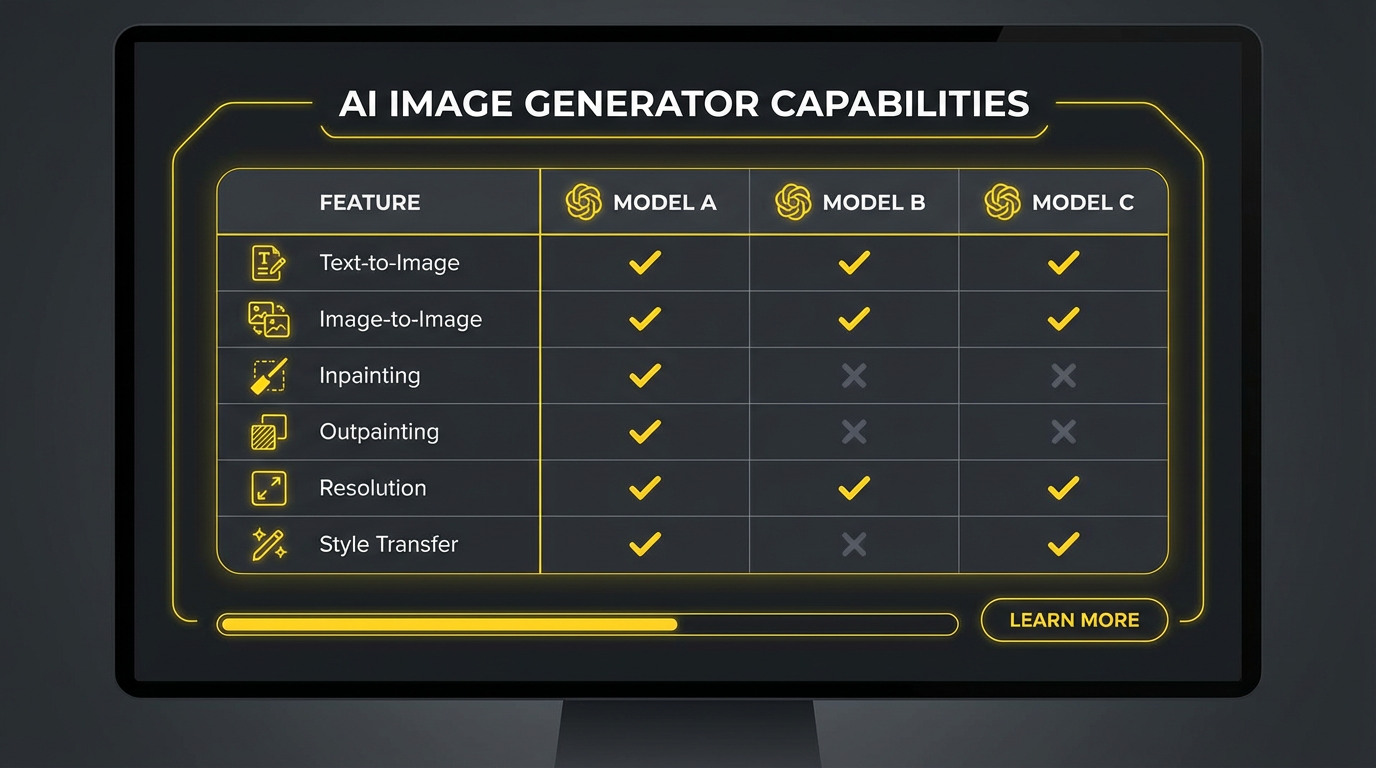 Feature comparison chart between AI image generators