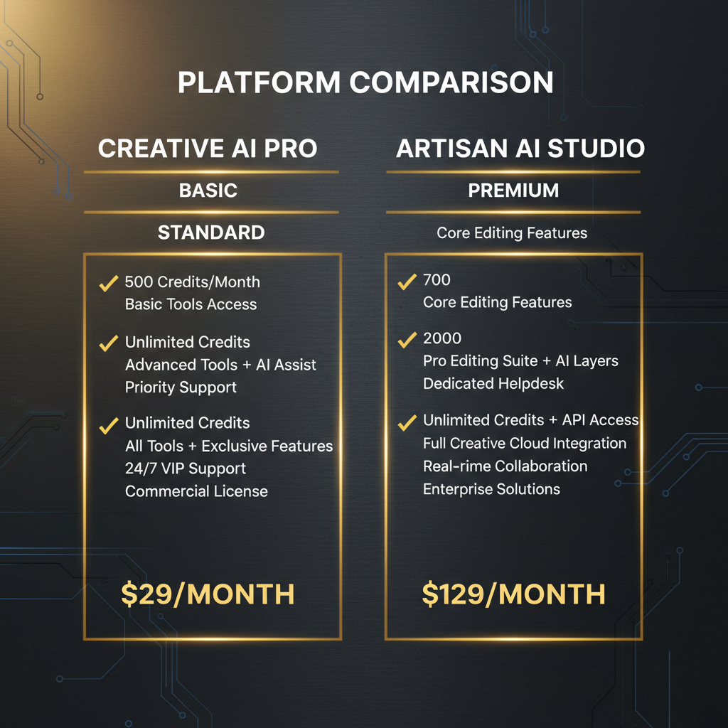 Pricing comparison between AI creative platforms