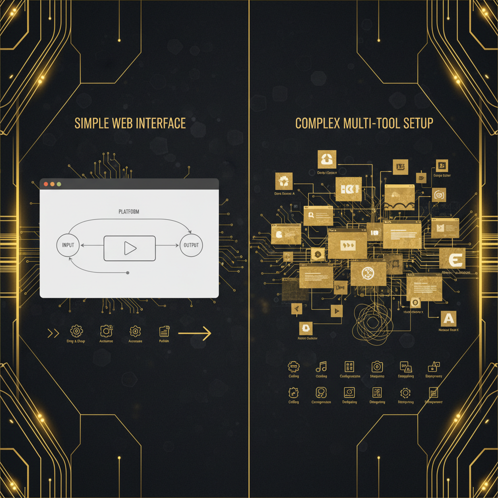 Simple web interface versus complex multi-tool workflow comparison